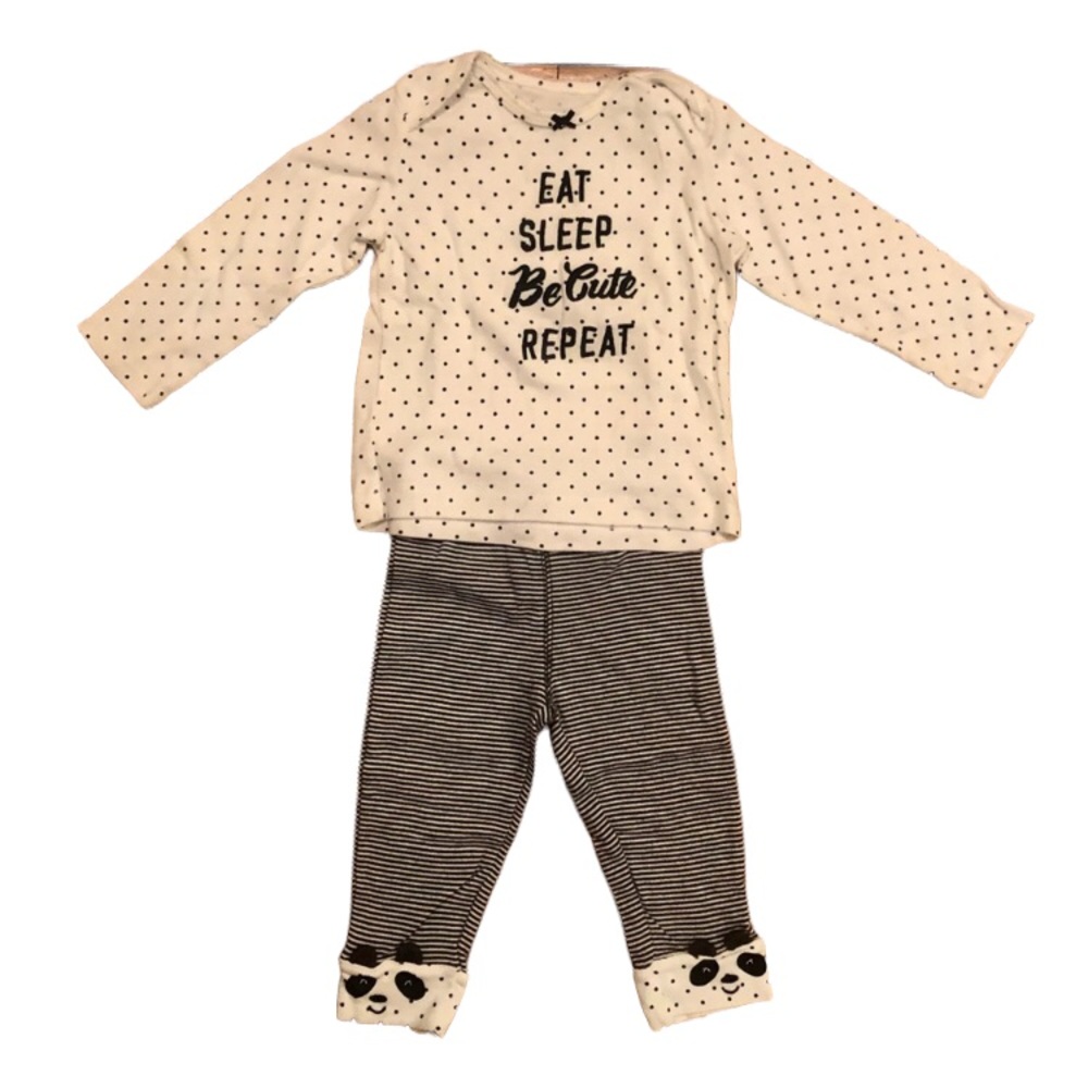 Carter’s Matching Set White & Black panda polka dots & stripes 12M baby girl